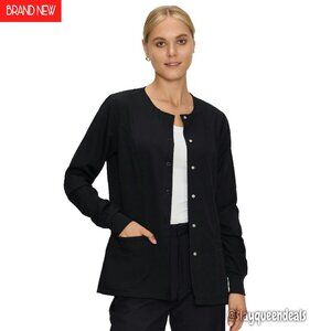 Snap Front Nurse Scrub Jacket with 3 Pockets, Soft Stretch Fabric